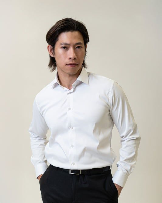Mens Formal White Dress Shirt-Slim Fit