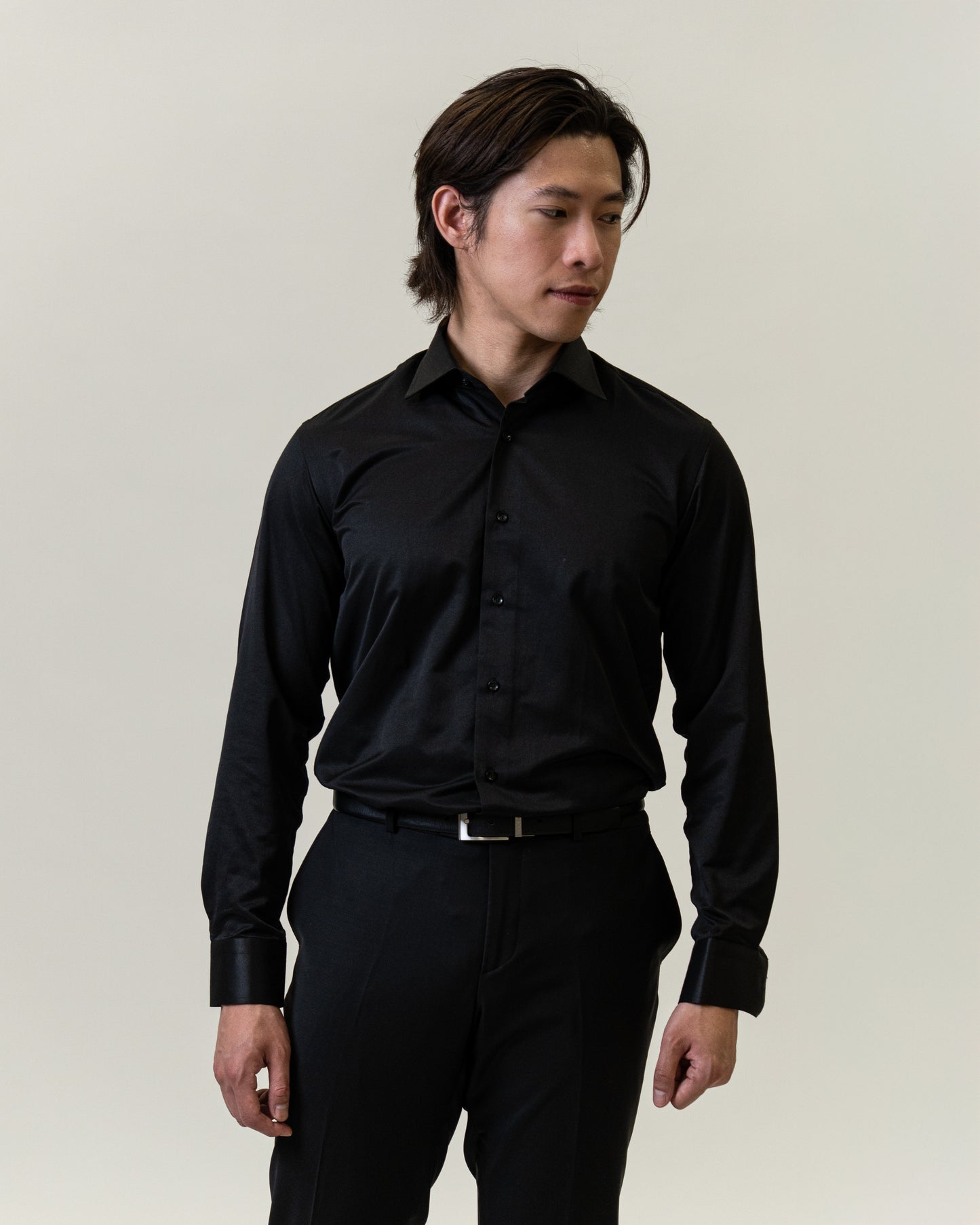 Mens Formal Black Dress Shirt-Slim Fit