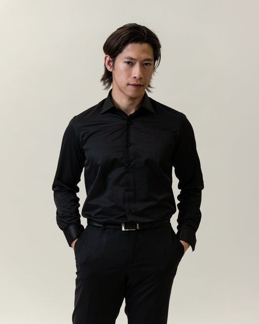 Mens Formal Black Dress Shirt-Slim Fit