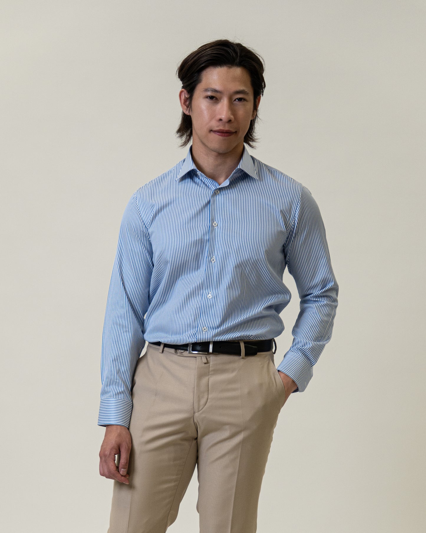Mens Formal Blue Striped Dress Shirt-Slim Fit