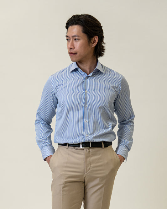 Mens Formal Blue Striped Dress Shirt-Slim Fit