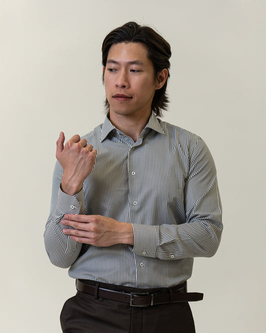 Mens Formal Black Striped Dress Shirt-Slim Fit