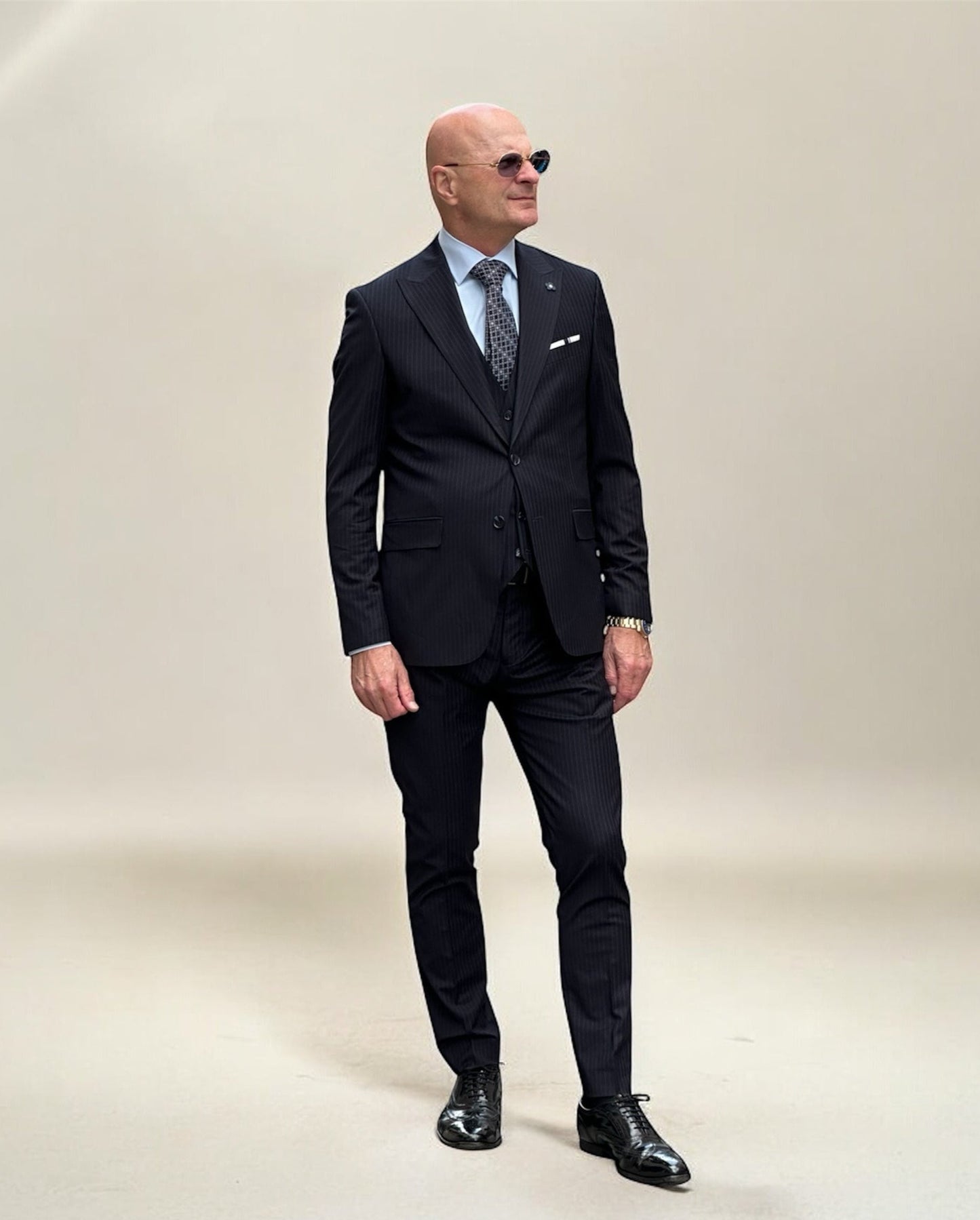 The Executive Navy Blue - Pinstriped