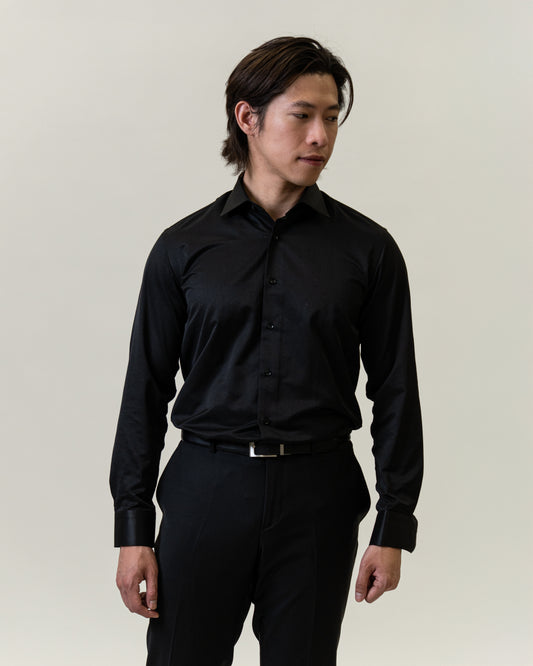 Mens Formal Black Dress Shirt-Slim Fit