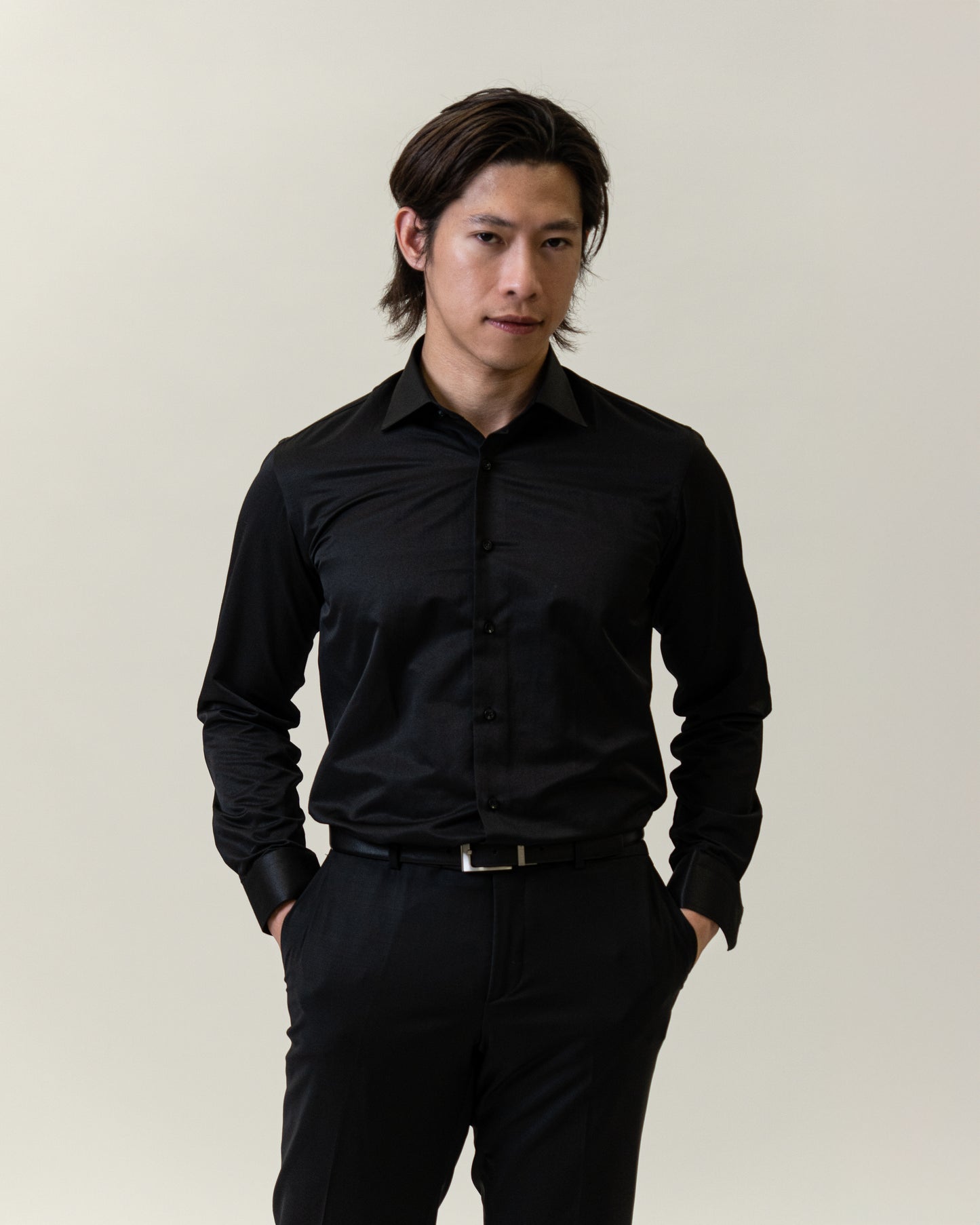 Mens Formal Black Dress Shirt-Slim Fit