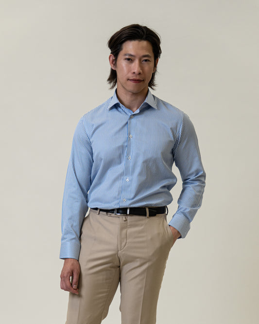 Mens Formal Blue Striped Dress Shirt-Slim Fit
