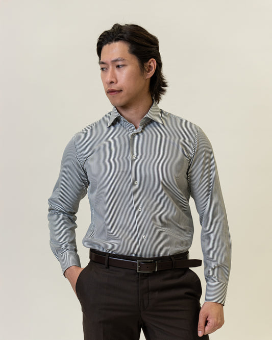 Mens Formal Black Striped Dress Shirt-Slim Fit